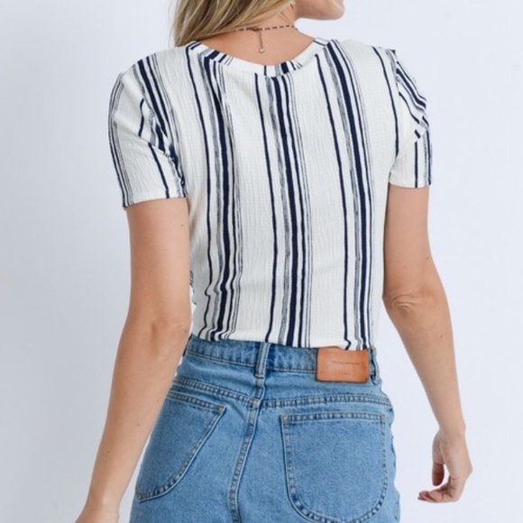 NWT Navy Blue Stripe Crop Top - Picture 4 of 4